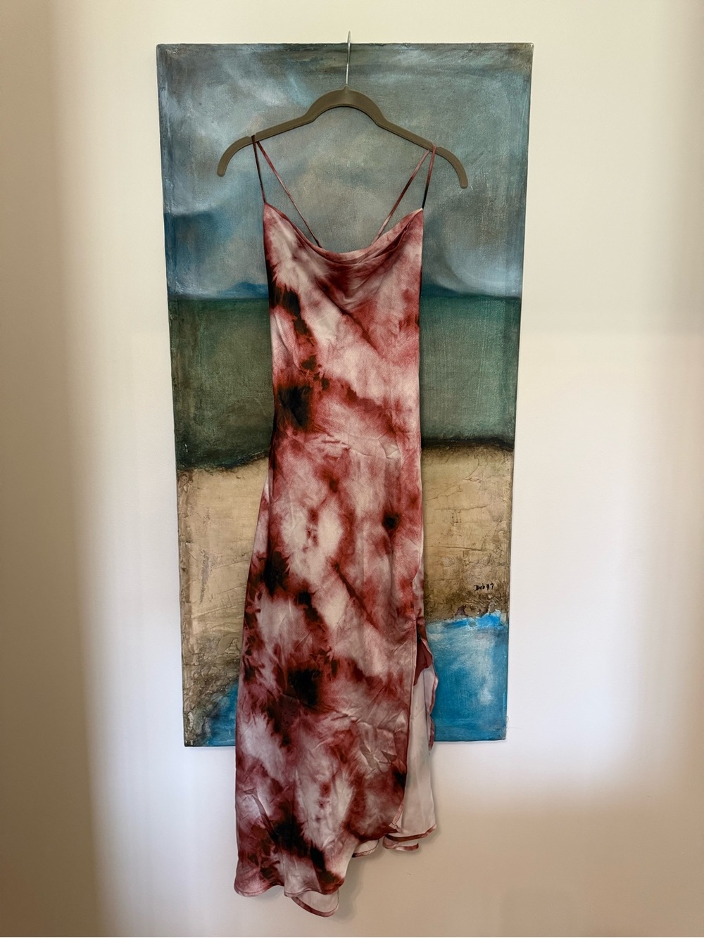 Astr Maroon and White Tie-Dye Slip Dress